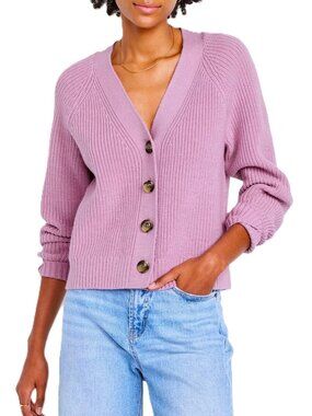 Old Navy CHUNKY KNIT Shaker Stitch Cardigan ROSE Mauve Lavender Easter Fisherman